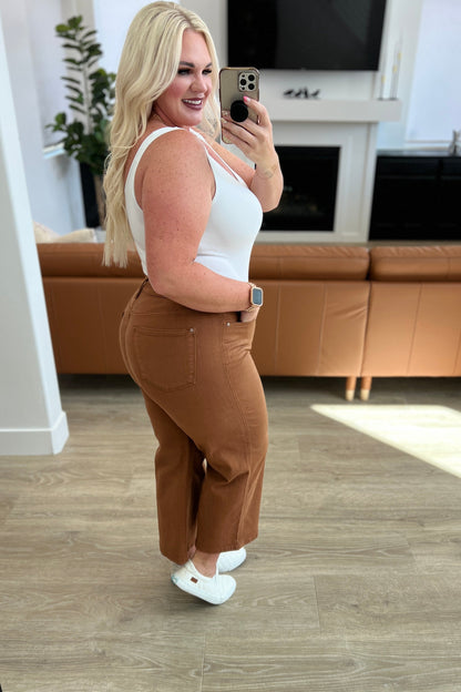 Judy Blue Briar High Rise *TUMMY CONTROL* Wide Leg Crop Jeans in Camel
