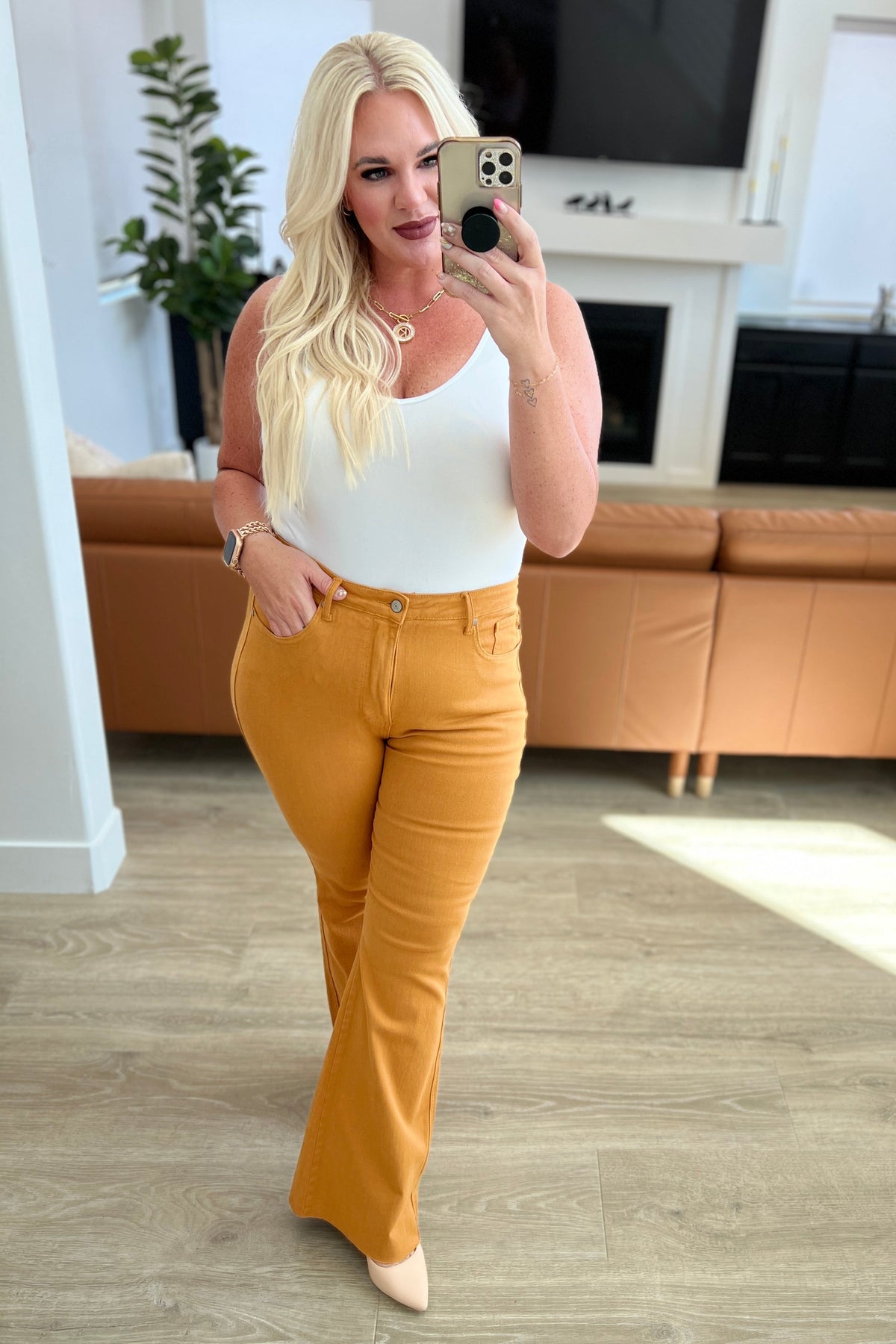 Melinda High Rise Tummy Control Flare Jeans in Marigold by Judy Blue