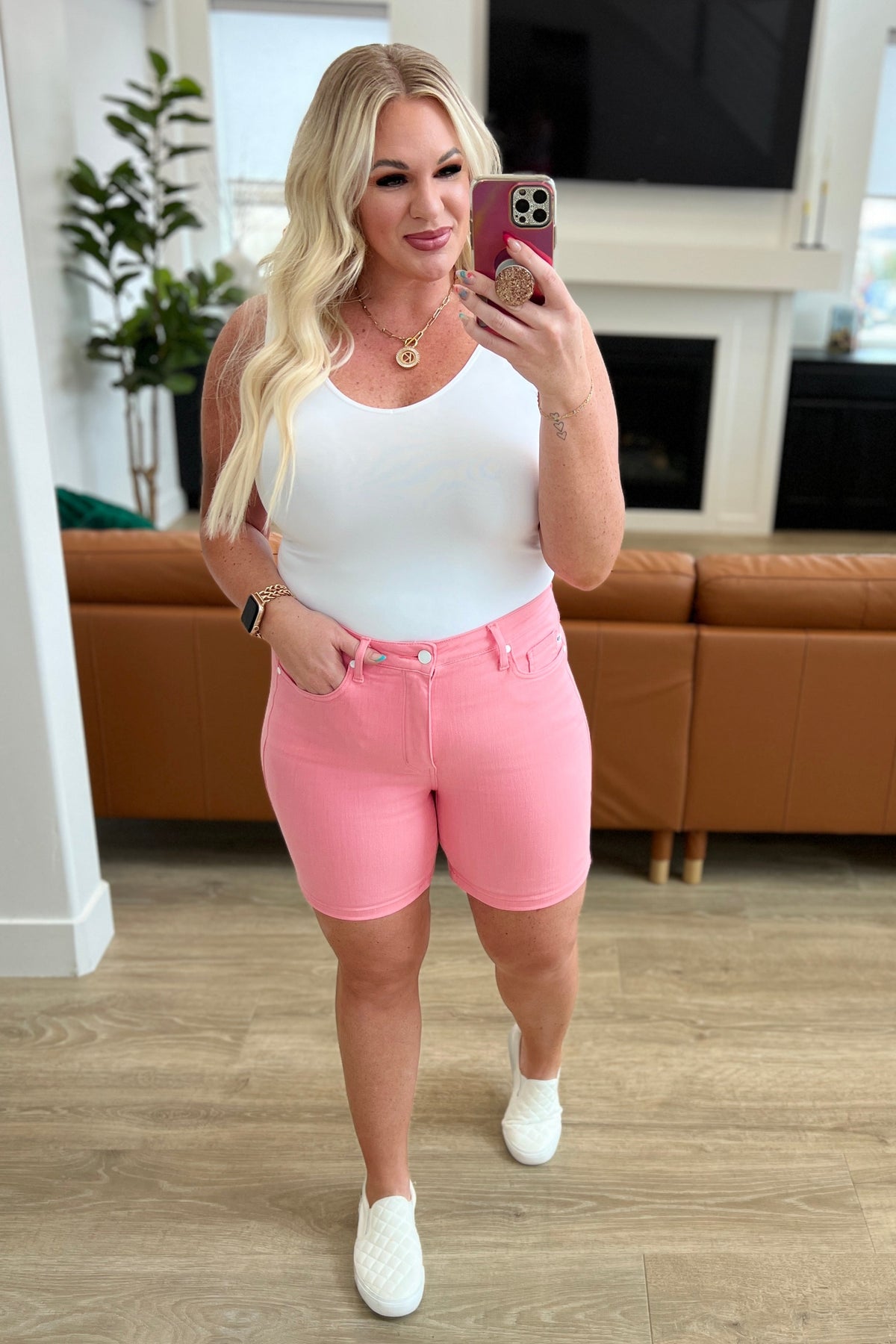 Jenna High Rise  *TUMMY CONTROL* Judy Blue Cuffed Shorts in Pink