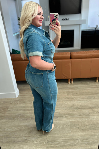 Sylvia Short Sleeve Denim Jumpsuit by Judy Blue