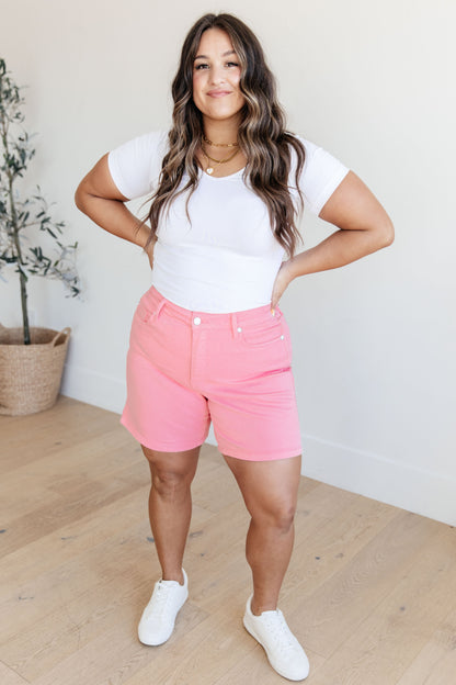 Jenna High Rise  *TUMMY CONTROL* Judy Blue Cuffed Shorts in Pink
