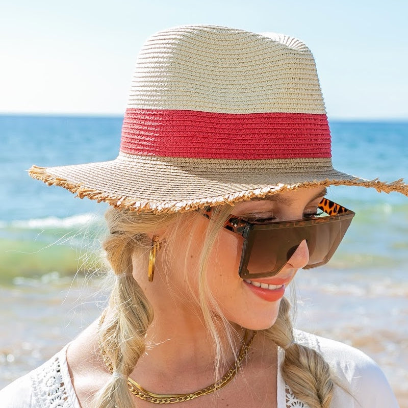 Fray Edge Color Block Panama Hat