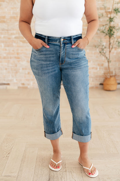 Laura Mid Rise Cuffed Skinny Capri Judy Blue Jeans