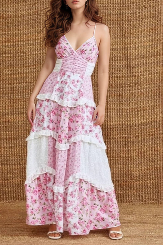 Floral Lace Trim Cami/Maxi Dress-BLUSH PINK-MEDIUM