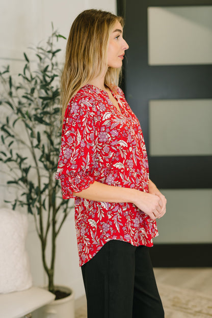Lizzy Smock Top in Red and Pink Floral