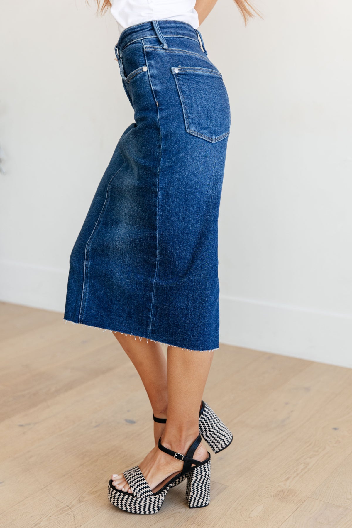 Marcy High Rise Denim Judy Blue Midi Skirt