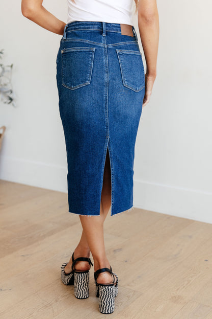 Marcy High Rise Denim Judy Blue Midi Skirt