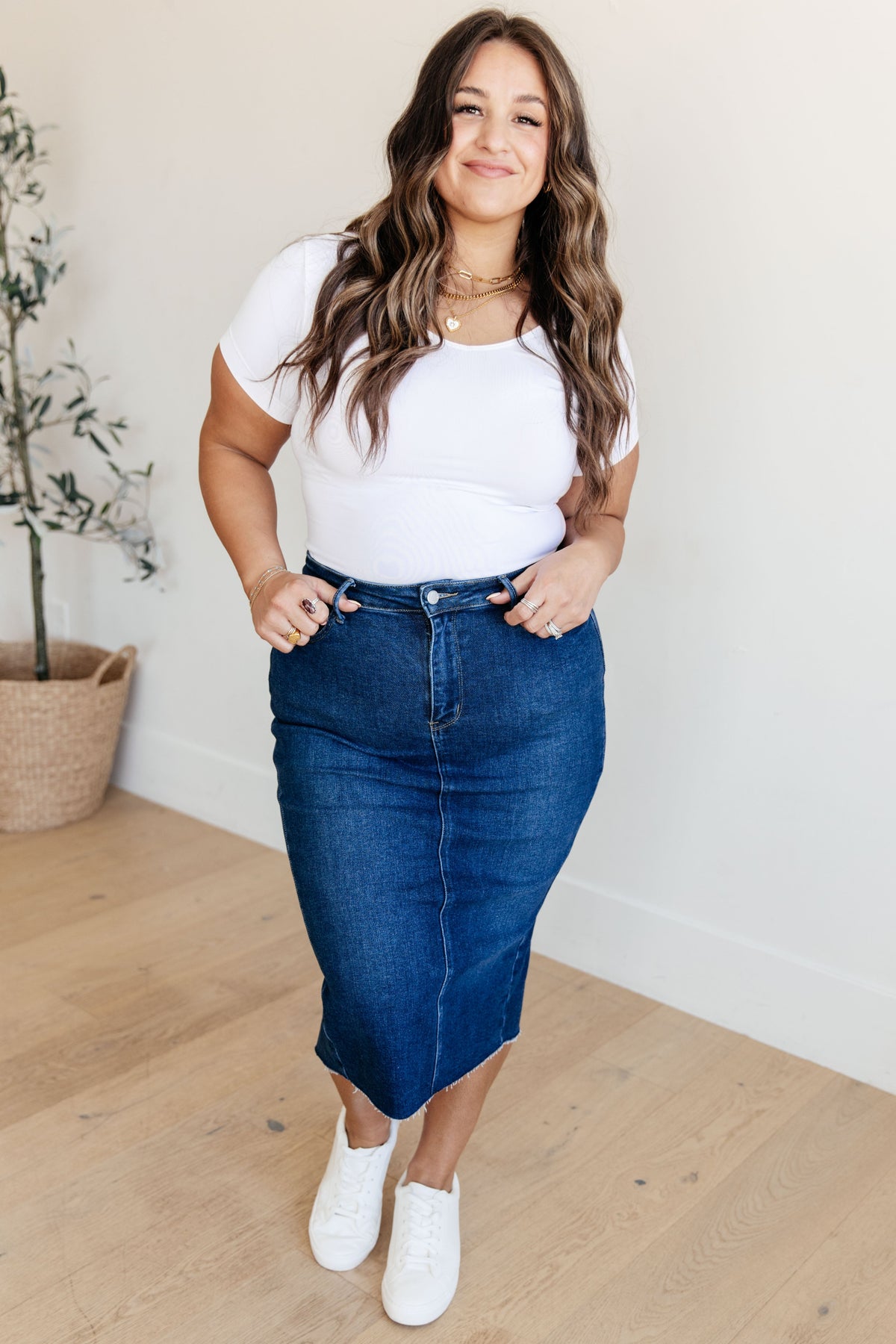 Marcy High Rise Denim Judy Blue Midi Skirt