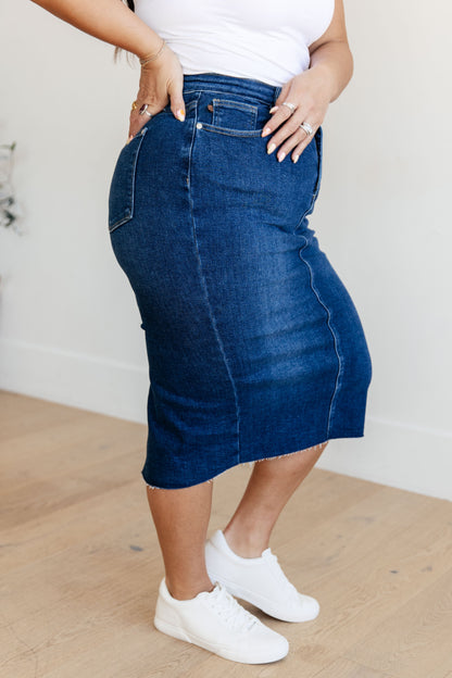 Marcy High Rise Denim Judy Blue Midi Skirt