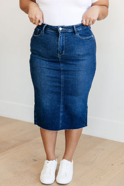 Marcy High Rise Denim Judy Blue Midi Skirt