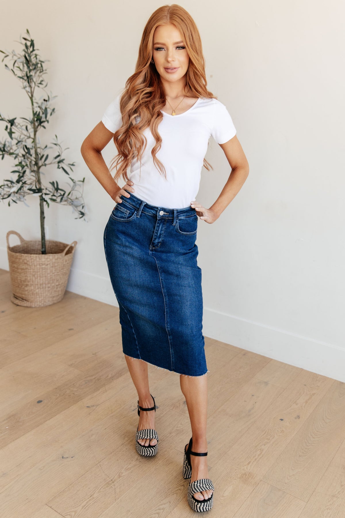 Marcy High Rise Denim Judy Blue Midi Skirt