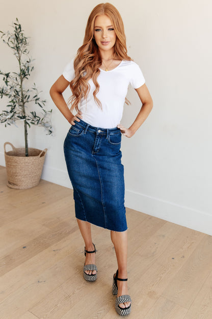 Marcy High Rise Denim Judy Blue Midi Skirt