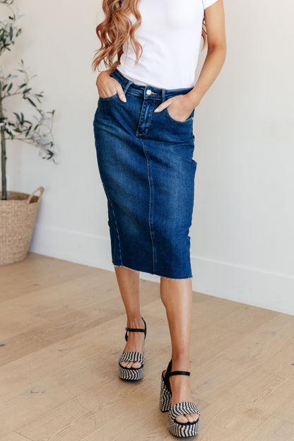 Marcy High Rise Denim Judy Blue Midi Skirt