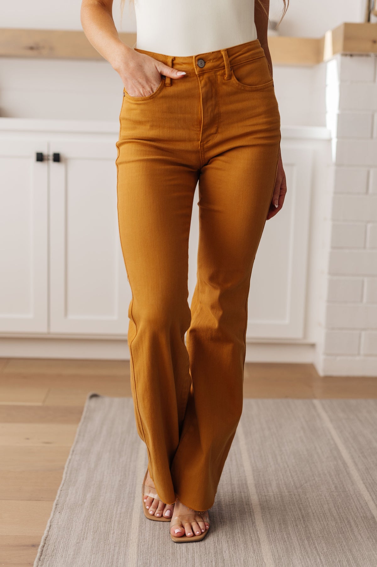 Melinda High Rise Tummy Control Flare Jeans in Marigold by Judy Blue