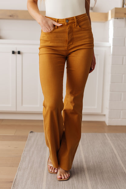 Melinda High Rise Tummy Control Flare Jeans in Marigold by Judy Blue