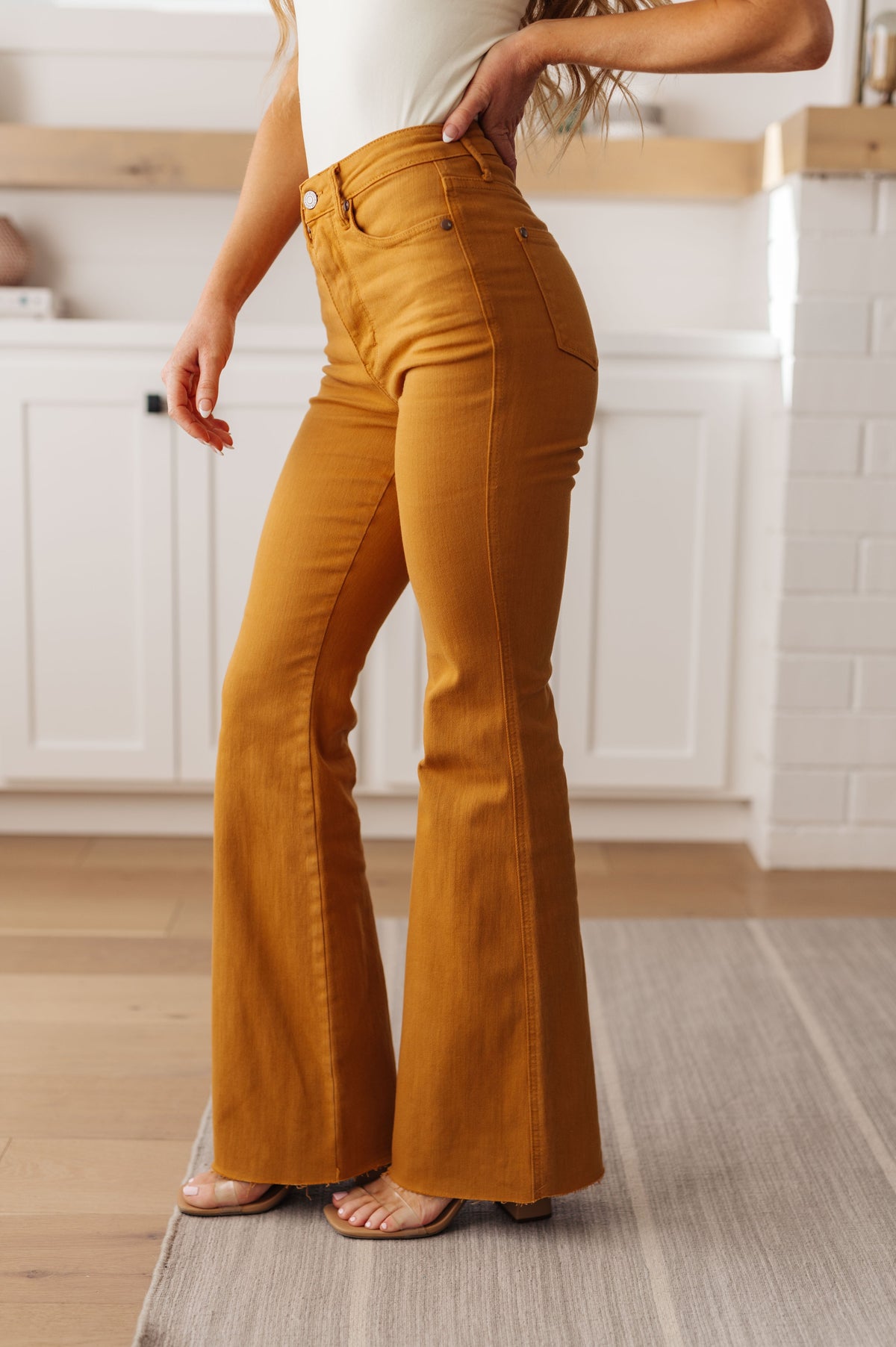 Melinda High Rise Tummy Control Flare Jeans in Marigold by Judy Blue