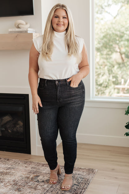 Octavia High TUMMY CONTROL Skinny Jeans in Washed Black by Judy Blue