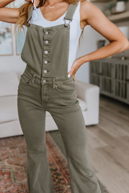 Olivia Control Top Release Hem Judy Blue Overalls in Olive