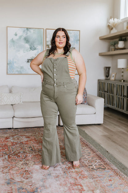 Olivia Control Top Release Hem Judy Blue Overalls in Olive