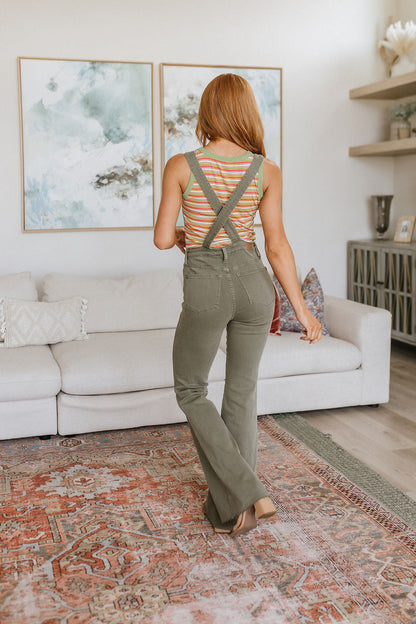 Olivia Control Top Release Hem Judy Blue Overalls in Olive