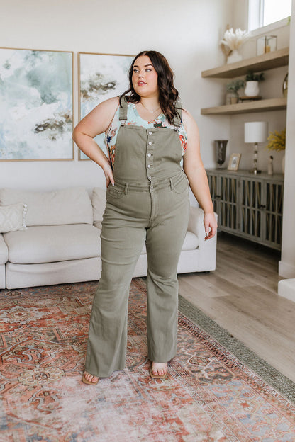 Olivia Control Top Release Hem Judy Blue Overalls in Olive