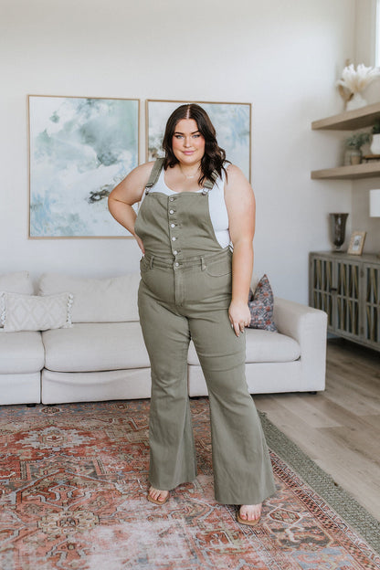 Olivia Control Top Release Hem Judy Blue Overalls in Olive