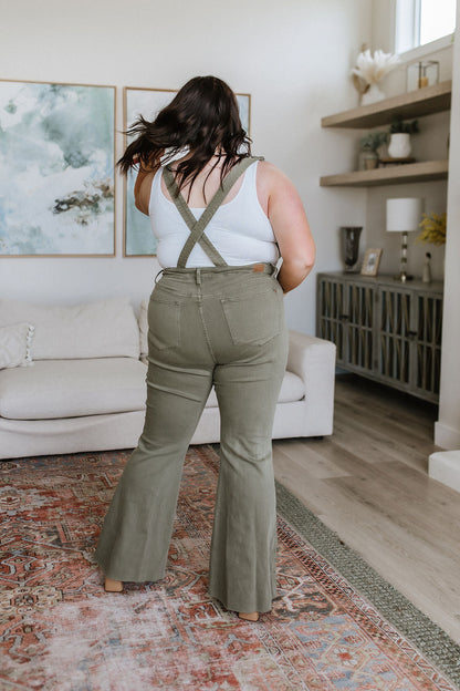 Olivia Control Top Release Hem Judy Blue Overalls in Olive