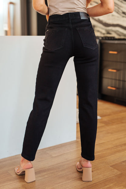 Reese Rhinestone Slim Fit Judy Blue Jeans in Black