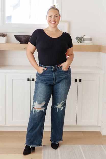 Rose High Rise 90's Straight Jeans in Dark Wash Judy Blue Jeans