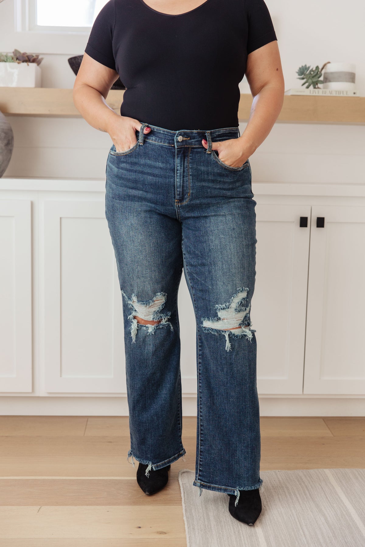 Rose High Rise 90's Straight Jeans in Dark Wash Judy Blue Jeans