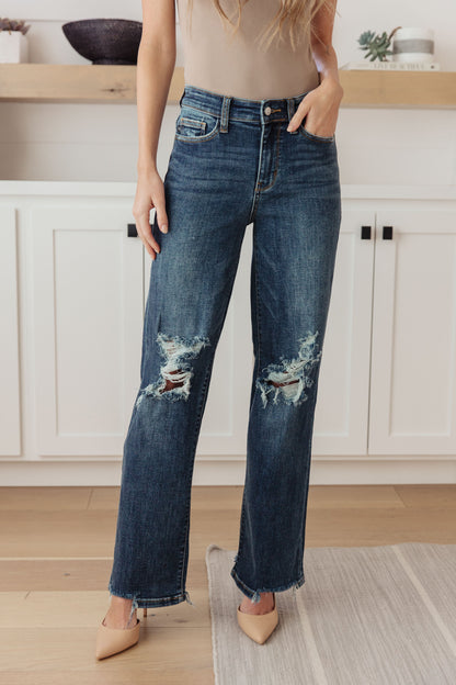 Rose High Rise 90's Straight Jeans in Dark Wash Judy Blue Jeans