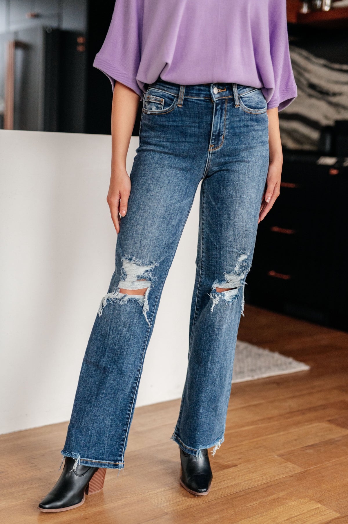Rose High Rise 90's Straight Jeans in Dark Wash Judy Blue Jeans