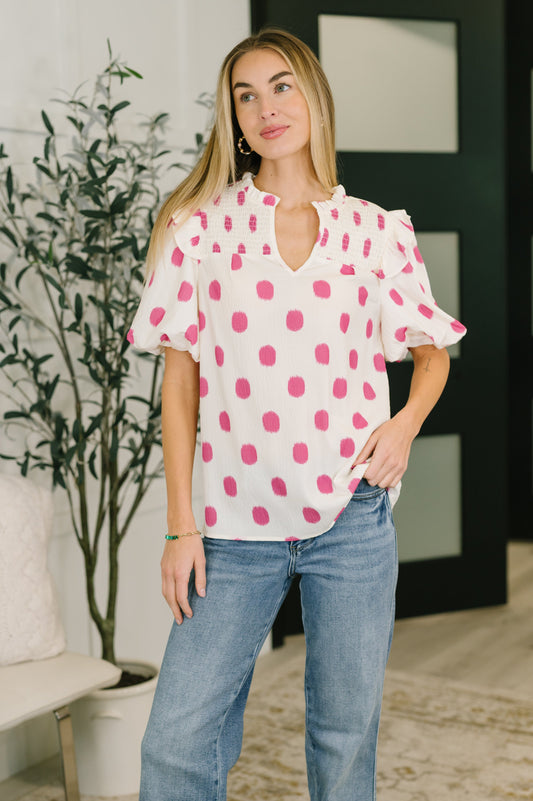 Shopping Spree Notched Neck Puff Sleeve Blouse
