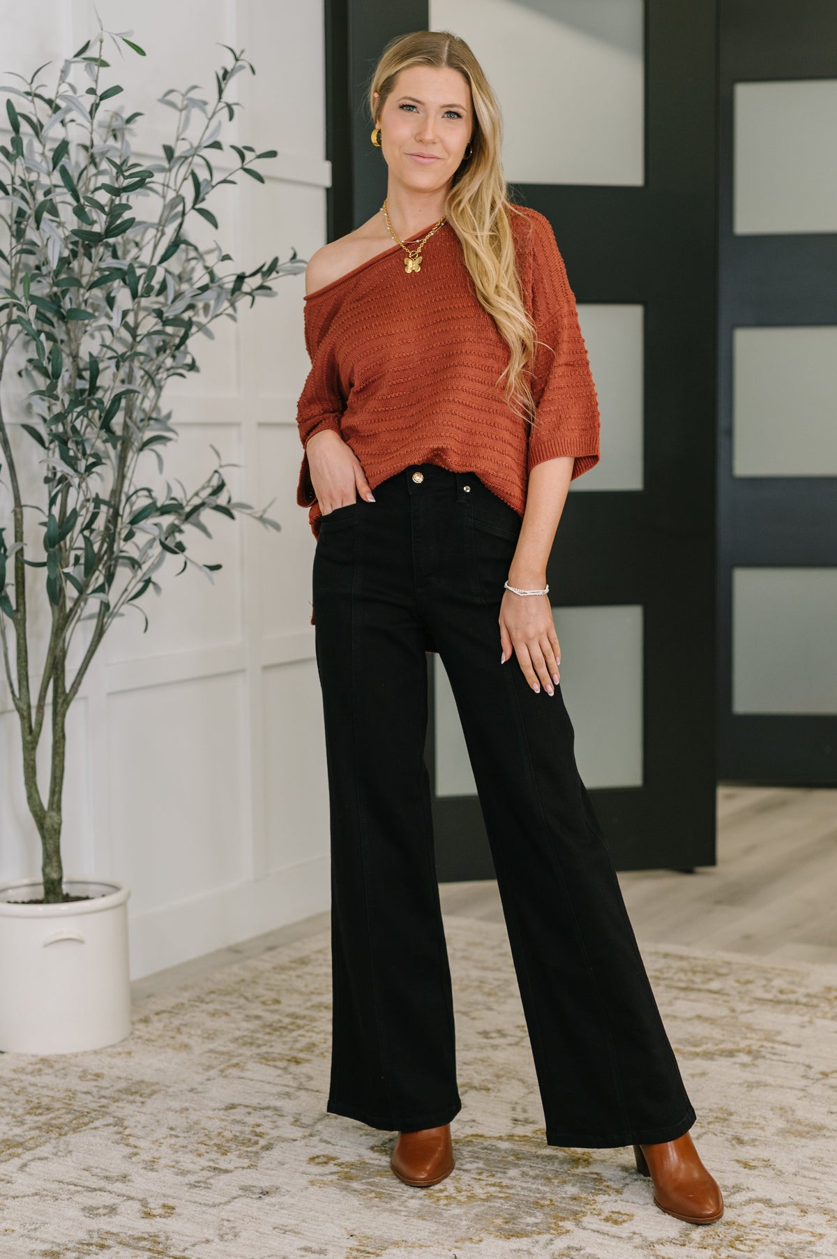 Slouchy Gal Off Shoulder Textured Top