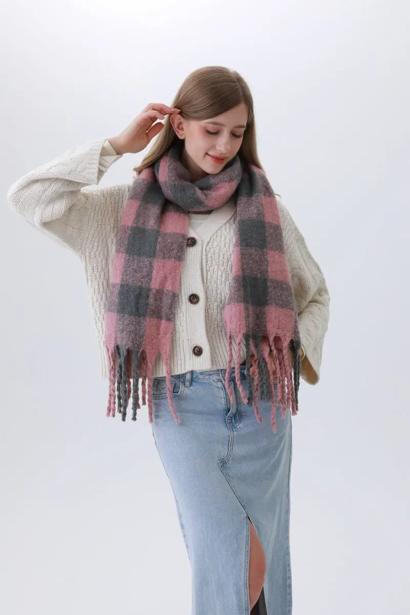 Classic Striped & Checkered Scarf – Timeless Fringe Elegance🧣✨