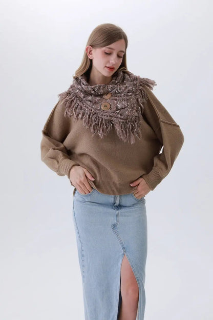 Organic Coconut Button Infinity Scarf – Textured Cocoon Wrap 🌿🧣