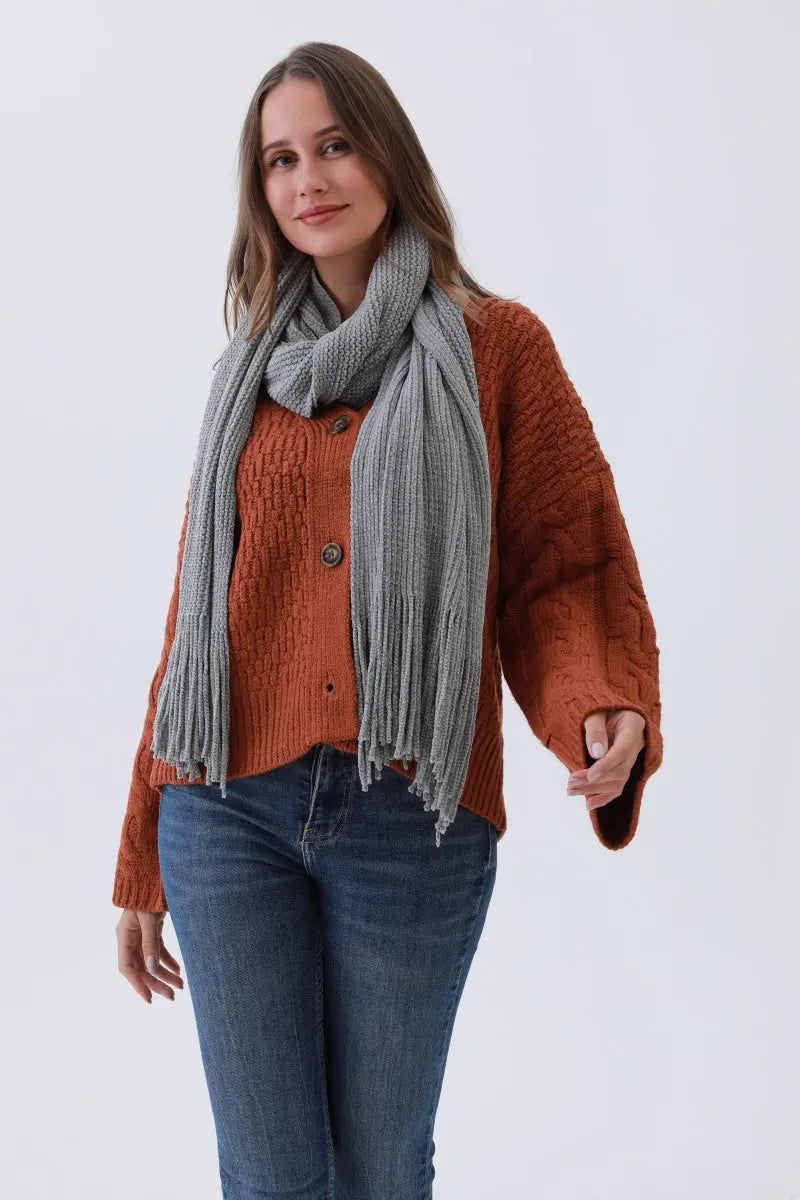 Luxe Chenille Knit Scarf – Plush Tassel Elegance☁️✨