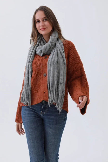 Luxe Chenille Knit Scarf – Plush Tassel Elegance☁️✨