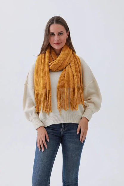 Luxe Chenille Knit Scarf – Plush Tassel Elegance☁️✨