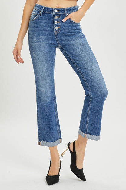 RISEN  Button Fly Cropped Bootcut Jeans