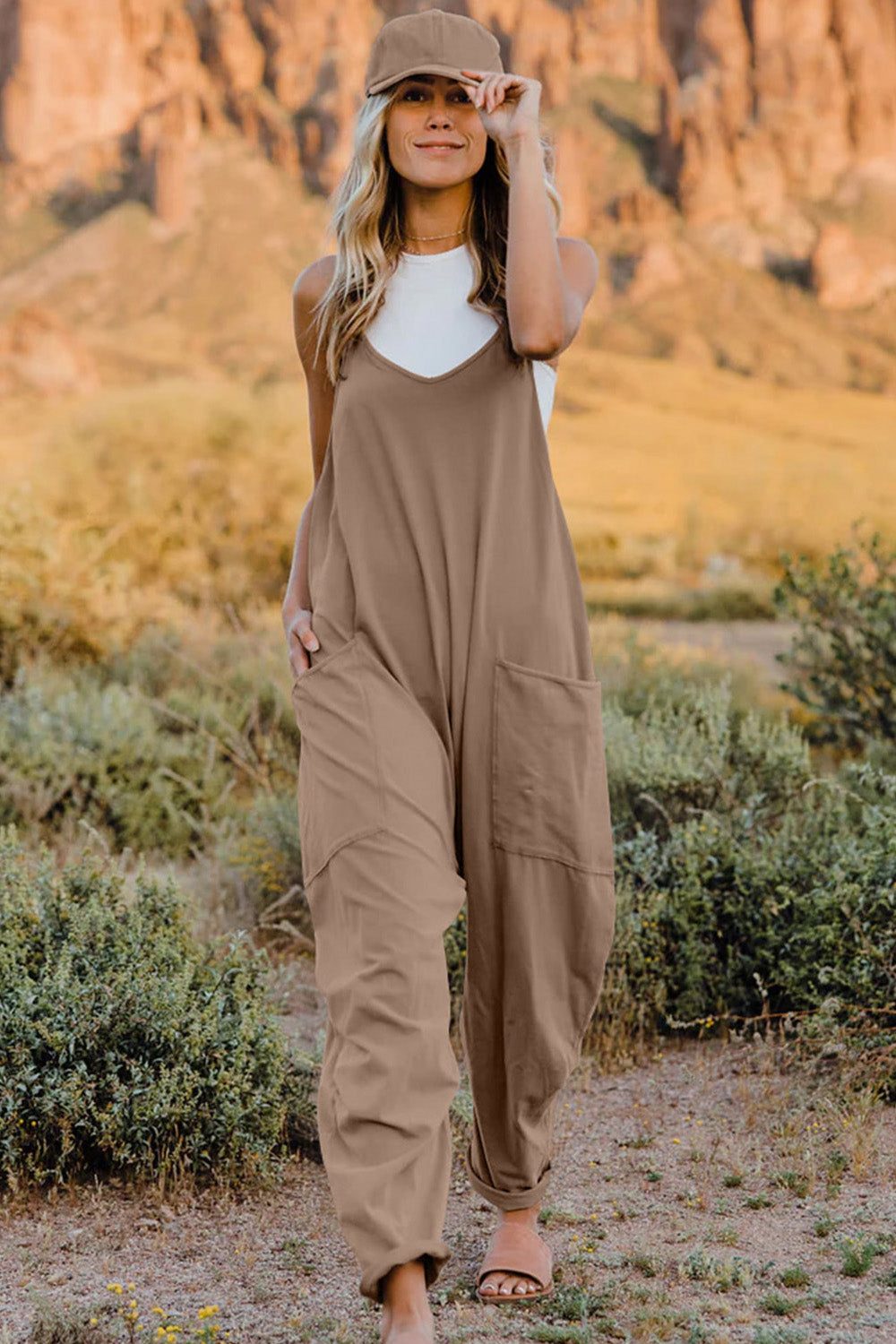 Double Take V-Neck Sleeveless Jumpsuit with Pockets