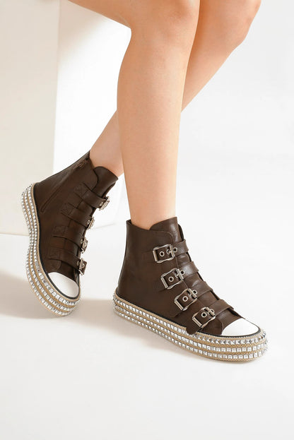 Beast Fashion Multi-Buckle Studded Platform Sneakers