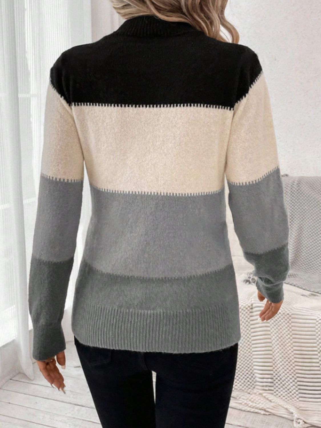 Color Block Mock Neck Sweater