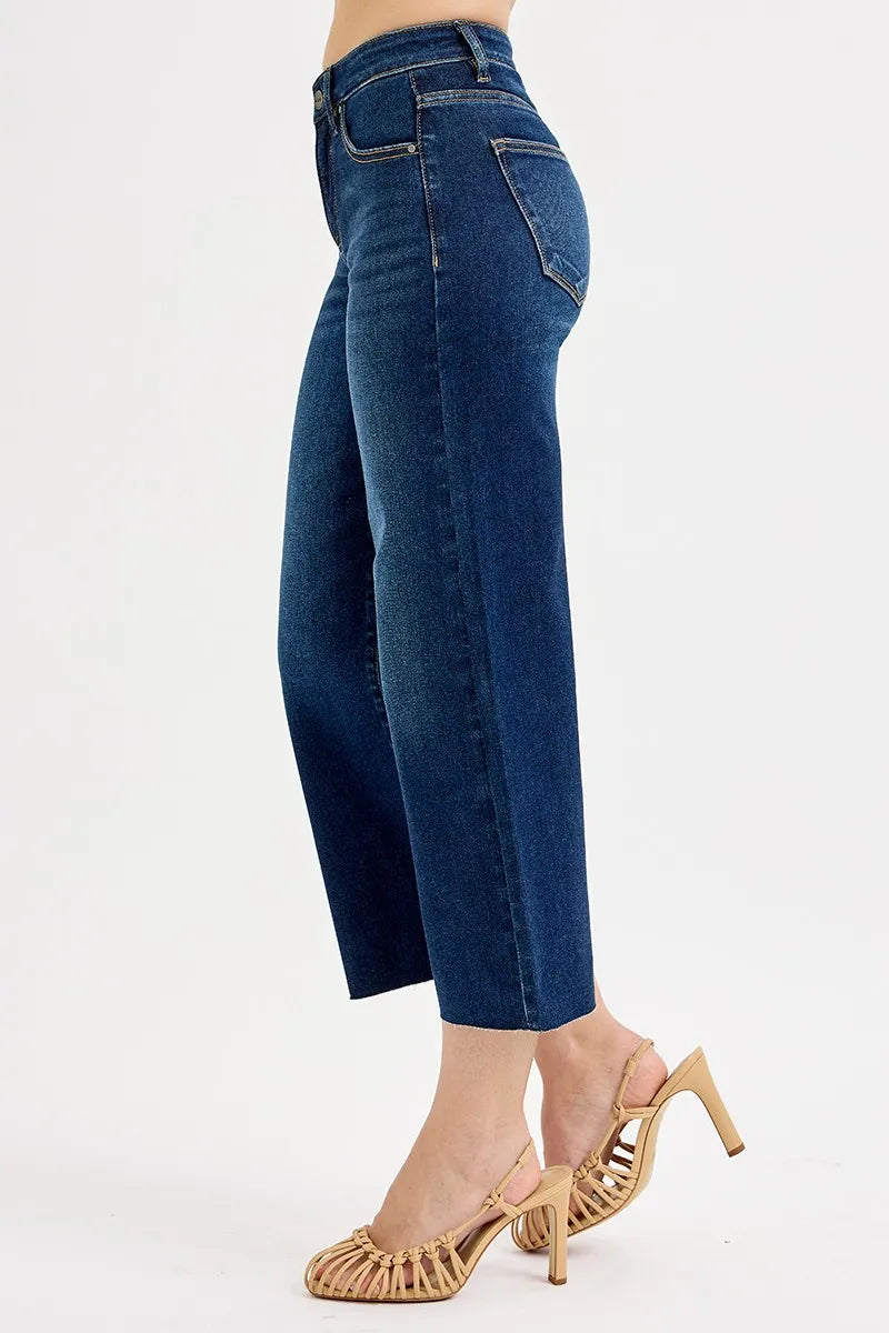 RISEN Full Size Tummy Control High Rise Crop Wide Jeans Plus Size