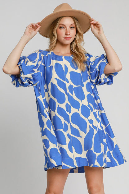 Umgee Two Tone  Puff Sleeve Dress