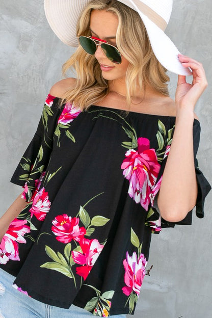 Floral Off Shoulder Top-PLUS