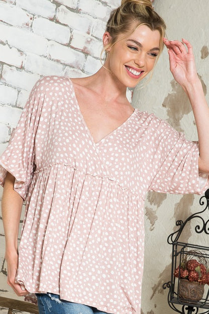 Dot Kimono Sleeve Top-PLUS