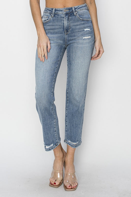 RISEN  High Waist Distressed Cropped Jeans