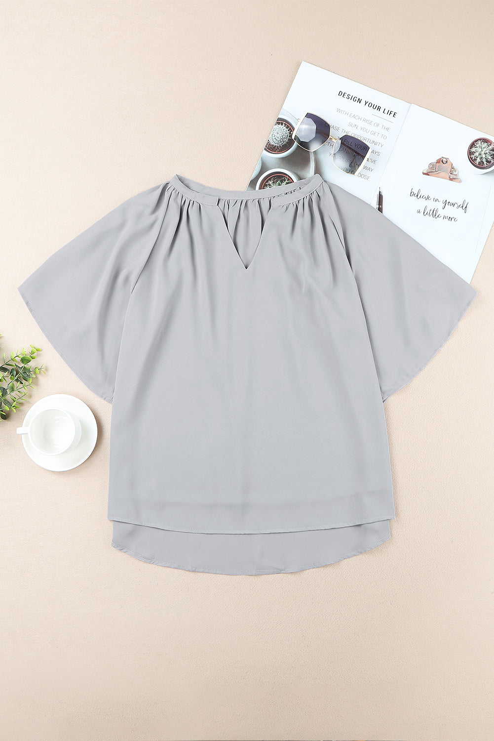 Gathered Flutter Sleeve Top