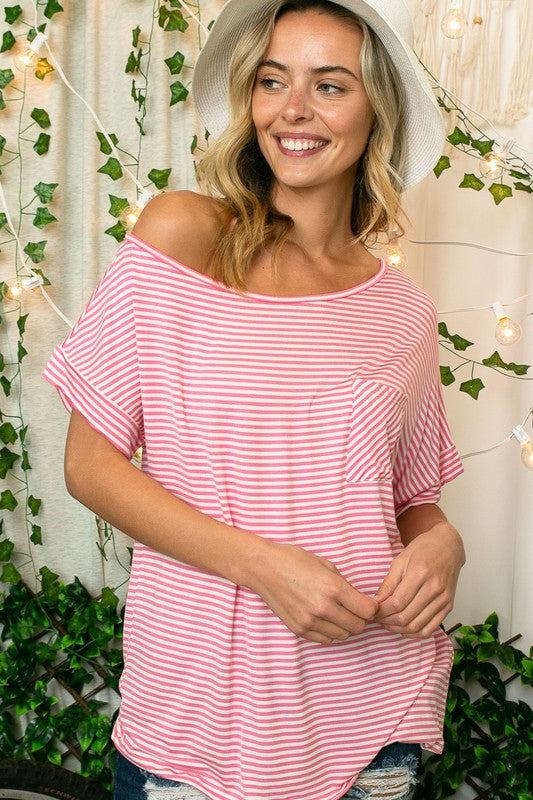 Stripe Jersey Shoulder Top-Plus